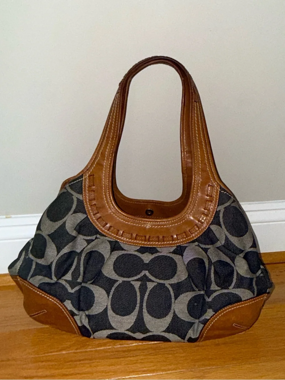 Coach Ergo Signature Denim Pleated Hobo Bag w/ Large Kisslock & Tattersall